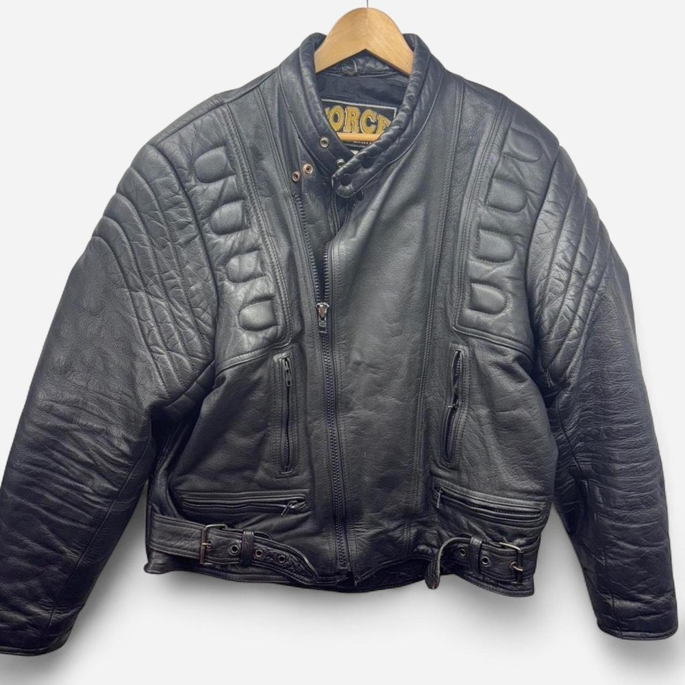 Force Genuine Leather Motorcycle Jacket Mens 48 Black‎ Padded Biker Cafe Racer